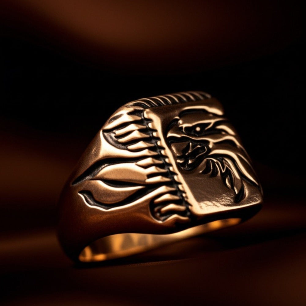 Royal Series - EAGLE FIRE RING - Pure Stainless Steel Men’s Gold-Plated Ring – Statement Luxury Jewelry (Size : 16-22-26) - THE MEN THING
