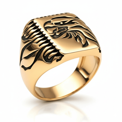 Royal Series - EAGLE FIRE RING - Pure Stainless Steel Men’s Gold-Plated Ring – Statement Luxury Jewelry (Size : 16-22-26) - THE MEN THING