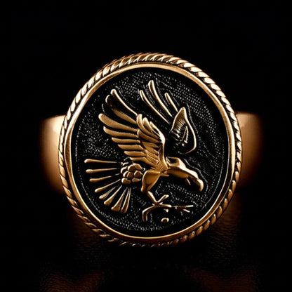 Royal Series - EAGLE OF AEGIS RING - Pure Stainless Steel Men’s Rose Gold-Plated Ring – Statement Luxury Jewelry (Size : 15-21-27) - THE MEN THING