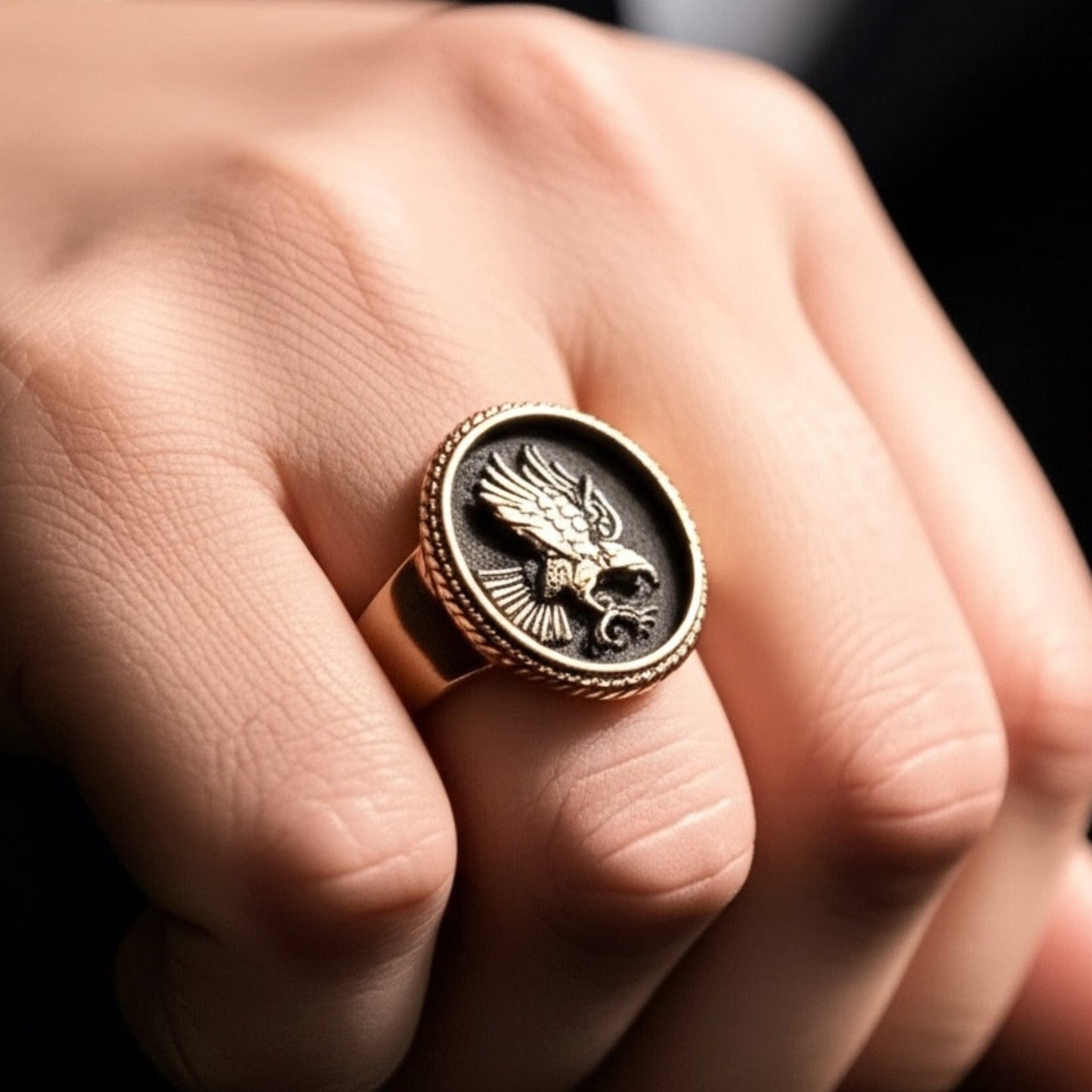 Royal Series - EAGLE OF AEGIS RING - Pure Stainless Steel Men’s Rose Gold-Plated Ring – Statement Luxury Jewelry (Size : 15-21-27) - THE MEN THING