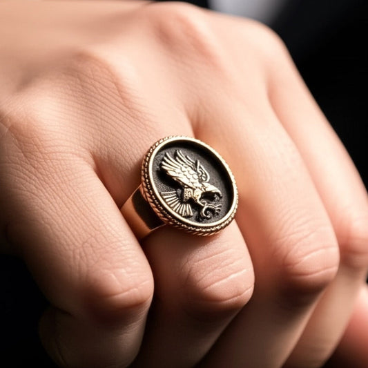 Royal Series - EAGLE OF AEGIS RING - Pure Stainless Steel Men’s Rose Gold-Plated Ring – Statement Luxury Jewelry (Size : 15-21-27) - THE MEN THING