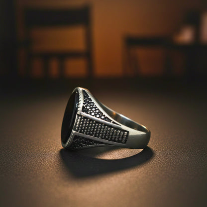 Royal Series - EBON GUARD RING - Pure Stainless Steel Men’s Steel-Plated Ring – Statement Luxury Jewelry (Size : 16-22-24-26-27) - THE MEN THING
