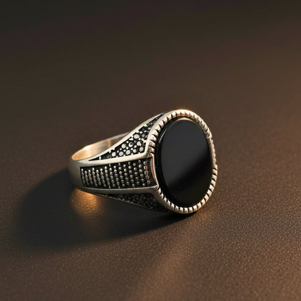 Royal Series - EBON GUARD RING - Pure Stainless Steel Men’s Steel-Plated Ring – Statement Luxury Jewelry (Size : 16-22-24-26-27)