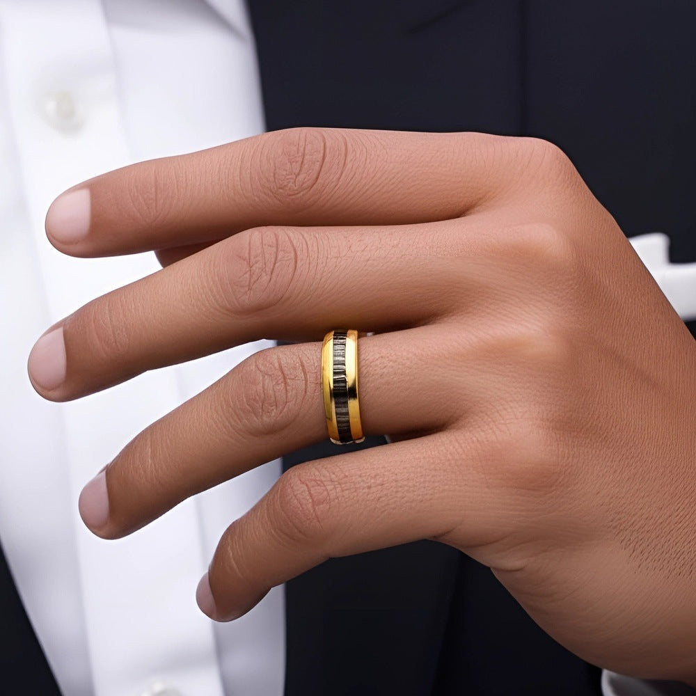 Royal Series - ECLIPSE BAND RING - Pure Stainless Steel Men’s Gold-Black-Plated Ring – Statement Luxury Jewelry (Size : 16-22-27) - THE MEN THING