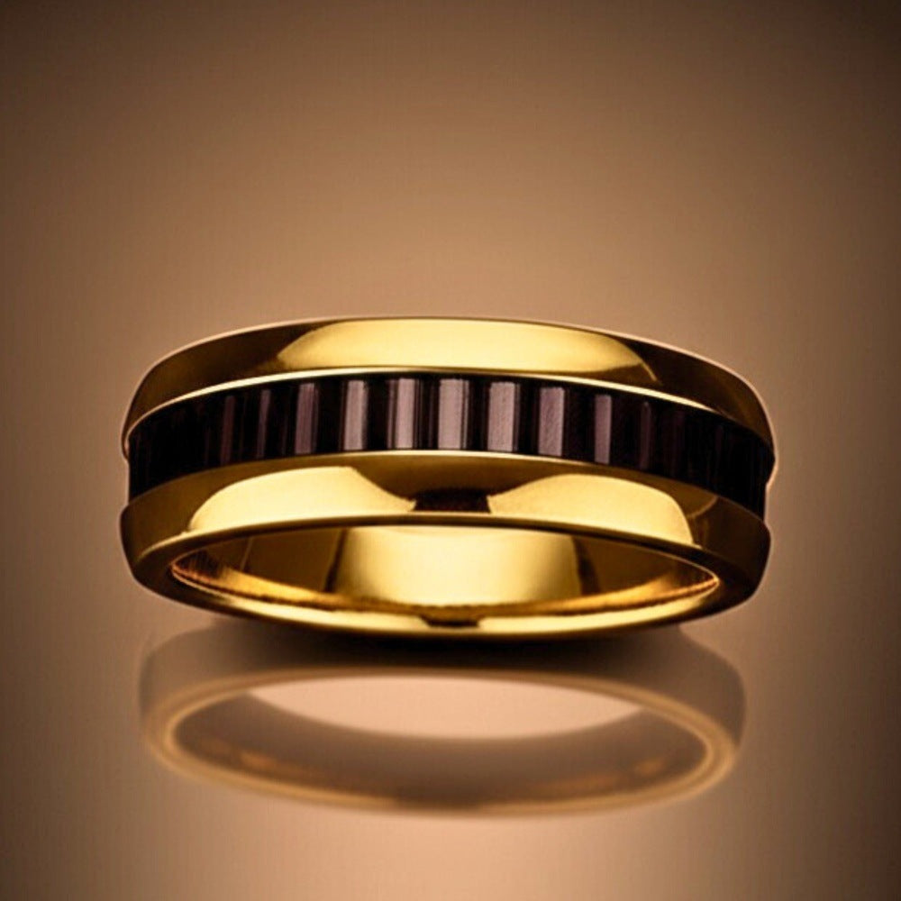 Royal Series - ECLIPSE BAND RING - Pure Stainless Steel Men’s Gold-Black-Plated Ring – Statement Luxury Jewelry (Size : 16-22-27) - THE MEN THING