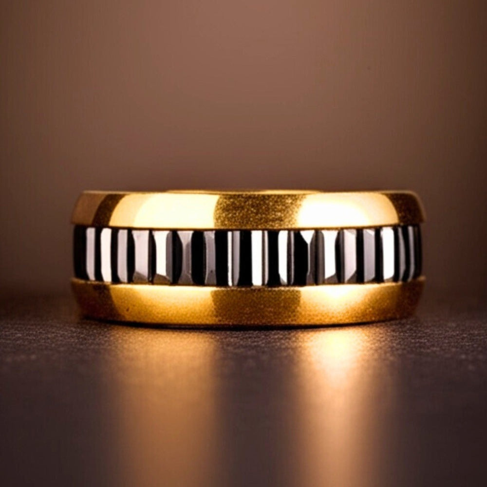Royal Series - ECLIPSE BAND RING - Pure Stainless Steel Men’s Gold-Black-Plated Ring – Statement Luxury Jewelry (Size : 16-22-27) - THE MEN THING