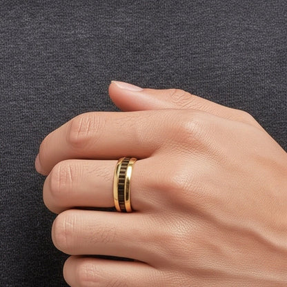 Royal Series - ECLIPSE BAND RING - Pure Stainless Steel Men’s Gold-Black-Plated Ring – Statement Luxury Jewelry (Size : 16-22-27) - THE MEN THING