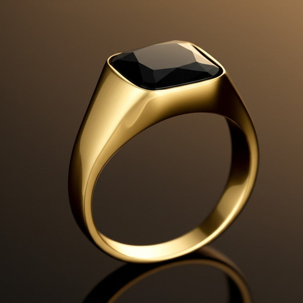 Royal Series - ECLIPSE MAJESTY RING - Pure Stainless Steel Men’s Gold-Plated Ring – Statement Luxury Jewelry (Size : 16-17-18-22-26-27) - THE MEN THING