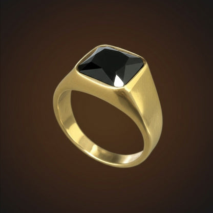 Royal Series - ECLIPSE MAJESTY RING - Pure Stainless Steel Men’s Gold-Plated Ring – Statement Luxury Jewelry (Size : 16-17-18-22-26-27) - THE MEN THING