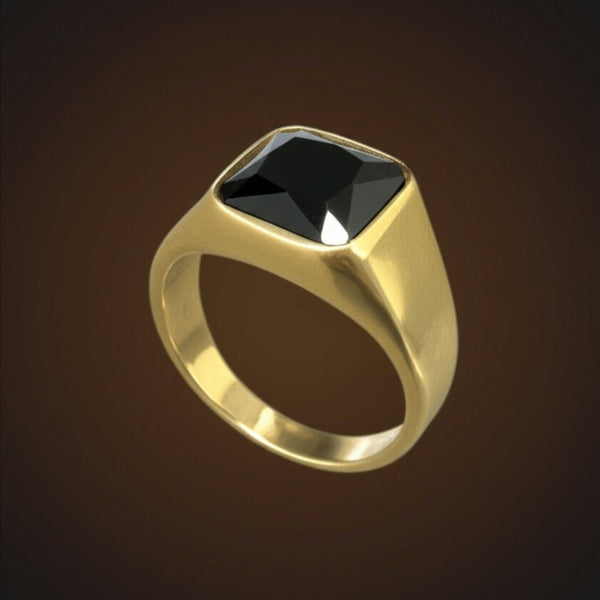 Royal Series - ECLIPSE MAJESTY RING - Pure Stainless Steel Men’s Gold-Plated Ring – Statement Luxury Jewelry (Size : 16-17-18-22-26-27)