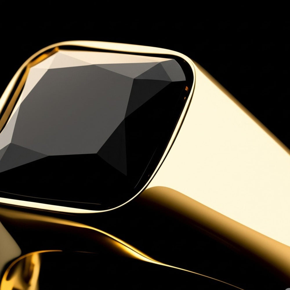 Royal Series - ECLIPSE MAJESTY RING - Pure Stainless Steel Men’s Gold-Plated Ring – Statement Luxury Jewelry (Size : 16-17-18-22-26-27) - THE MEN THING