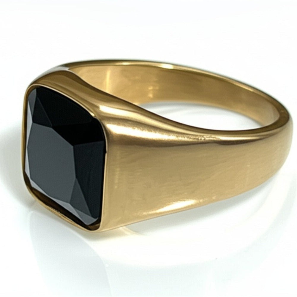 Royal Series - ECLIPSE MAJESTY RING - Pure Stainless Steel Men’s Gold-Plated Ring – Statement Luxury Jewelry (Size : 16-17-18-22-26-27) - THE MEN THING