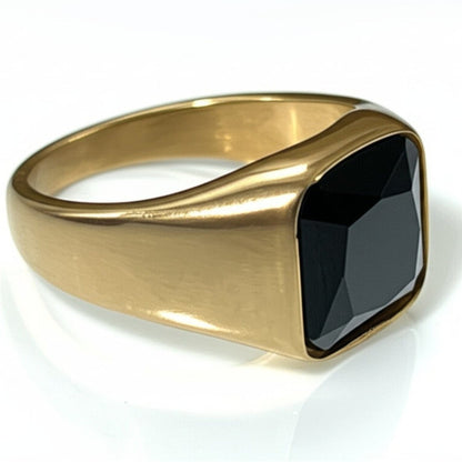 Royal Series - ECLIPSE MAJESTY RING - Pure Stainless Steel Men’s Gold-Plated Ring – Statement Luxury Jewelry (Size : 16-17-18-22-26-27) - THE MEN THING