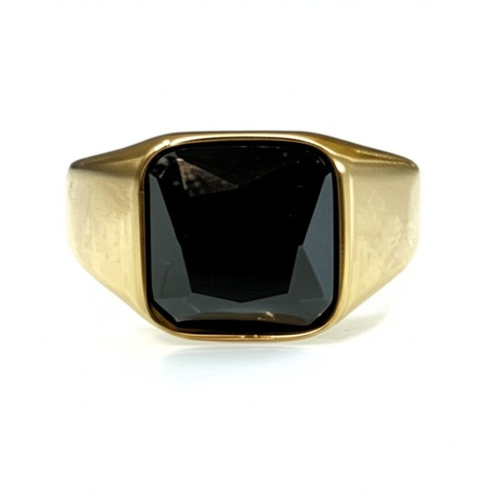 Royal Series - ECLIPSE MAJESTY RING - Pure Stainless Steel Men’s Gold-Plated Ring – Statement Luxury Jewelry (Size : 16-17-18-22-26-27) - THE MEN THING