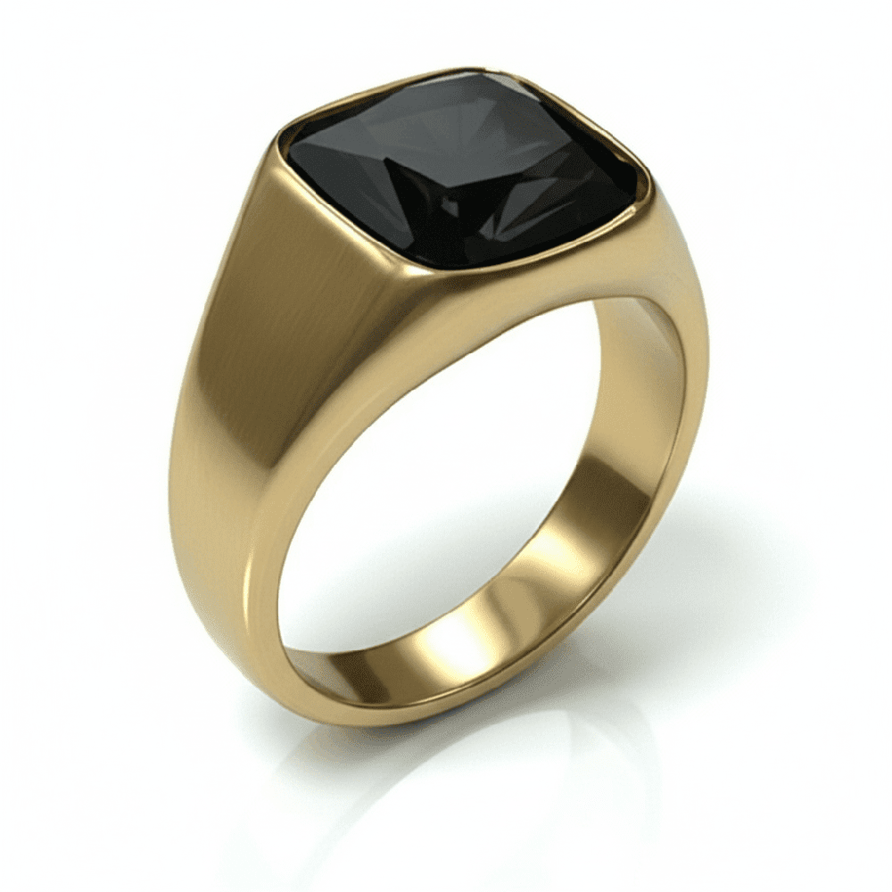 Royal Series - ECLIPSE MAJESTY RING - Pure Stainless Steel Men’s Gold-Plated Ring – Statement Luxury Jewelry (Size : 16-17-18-22-26-27) - THE MEN THING