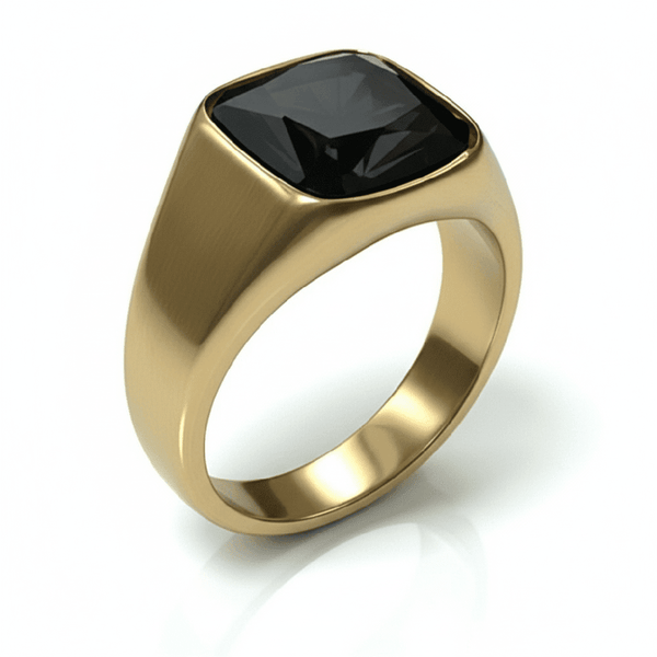 Royal Series - ECLIPSE MAJESTY RING - Pure Stainless Steel Men’s Gold-Plated Ring – Statement Luxury Jewelry (Size : 16-17-18-22-26-27)