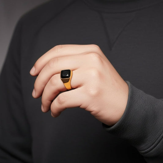 Royal Series - ECLIPSE MAJESTY RING - Pure Stainless Steel Men’s Gold-Plated Ring – Statement Luxury Jewelry (Size : 16-17-18-22-26-27) - THE MEN THING