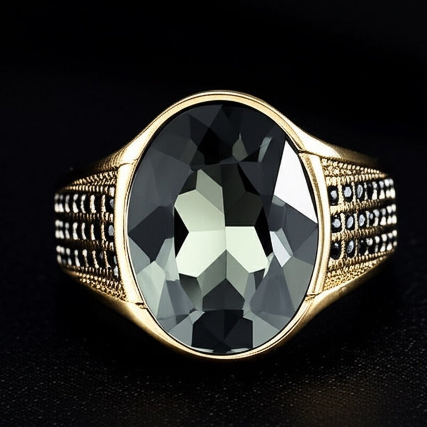 Royal Series - ECLIPSIAN RING - Pure Stainless Steel Men’s Gold-Plated Ring – Statement Luxury Jewelry (Size : 16-21-27) - THE MEN THING