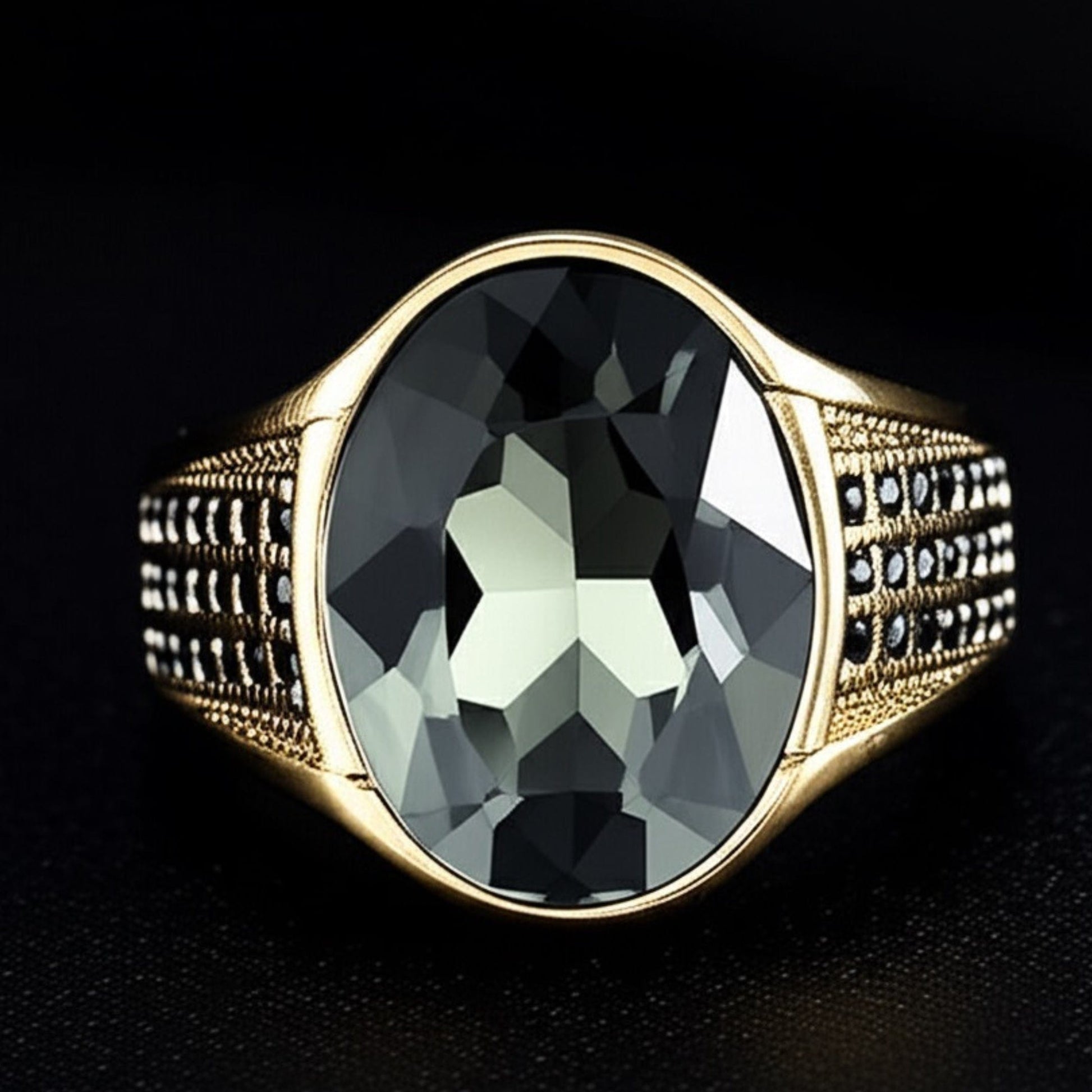 Royal Series - ECLIPSIAN RING - Pure Stainless Steel Men’s Gold-Plated Ring – Statement Luxury Jewelry (Size : 16-21-27) - THE MEN THING