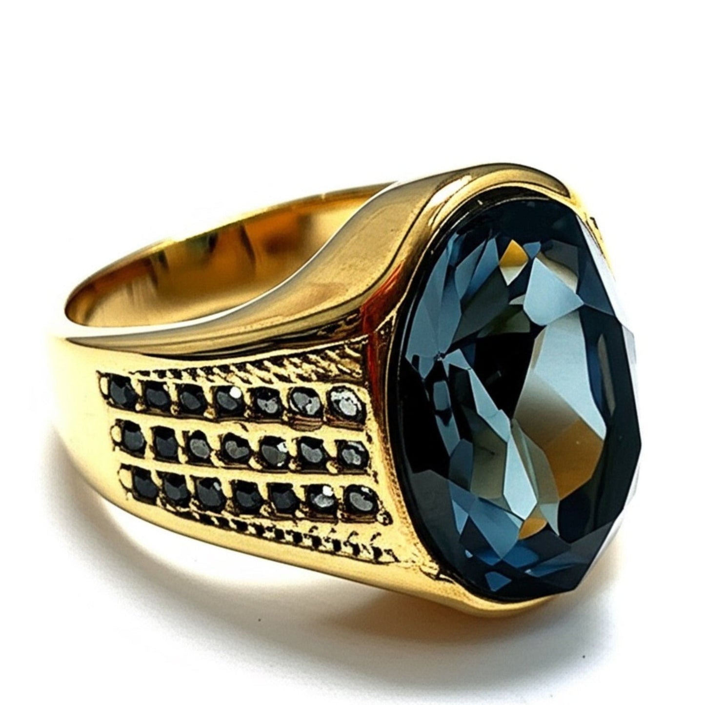 Royal Series - ECLIPSIAN RING - Pure Stainless Steel Men’s Gold-Plated Ring – Statement Luxury Jewelry (Size : 16-21-27) - THE MEN THING