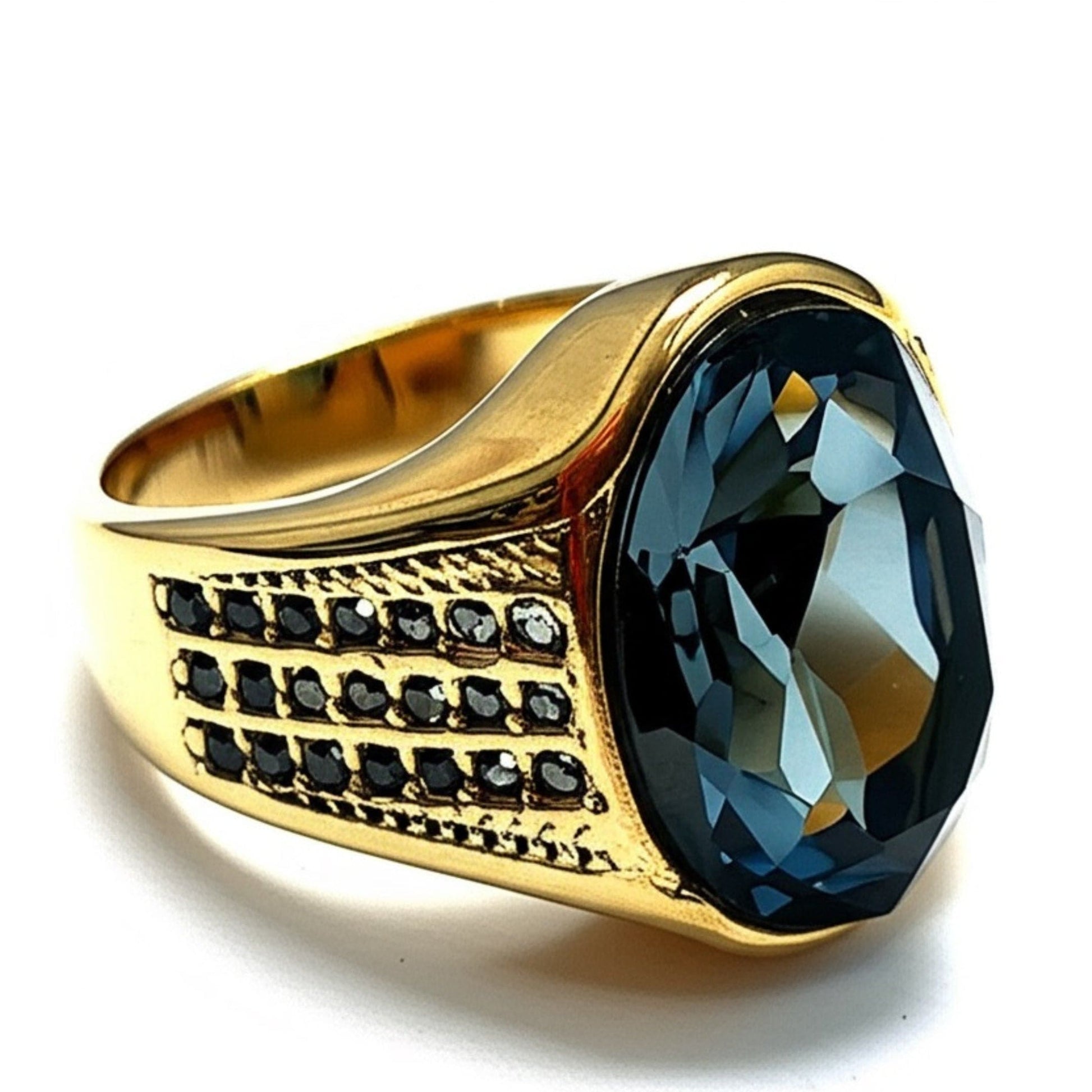 Royal Series - ECLIPSIAN RING - Pure Stainless Steel Men’s Gold-Plated Ring – Statement Luxury Jewelry (Size : 16-21-27) - THE MEN THING
