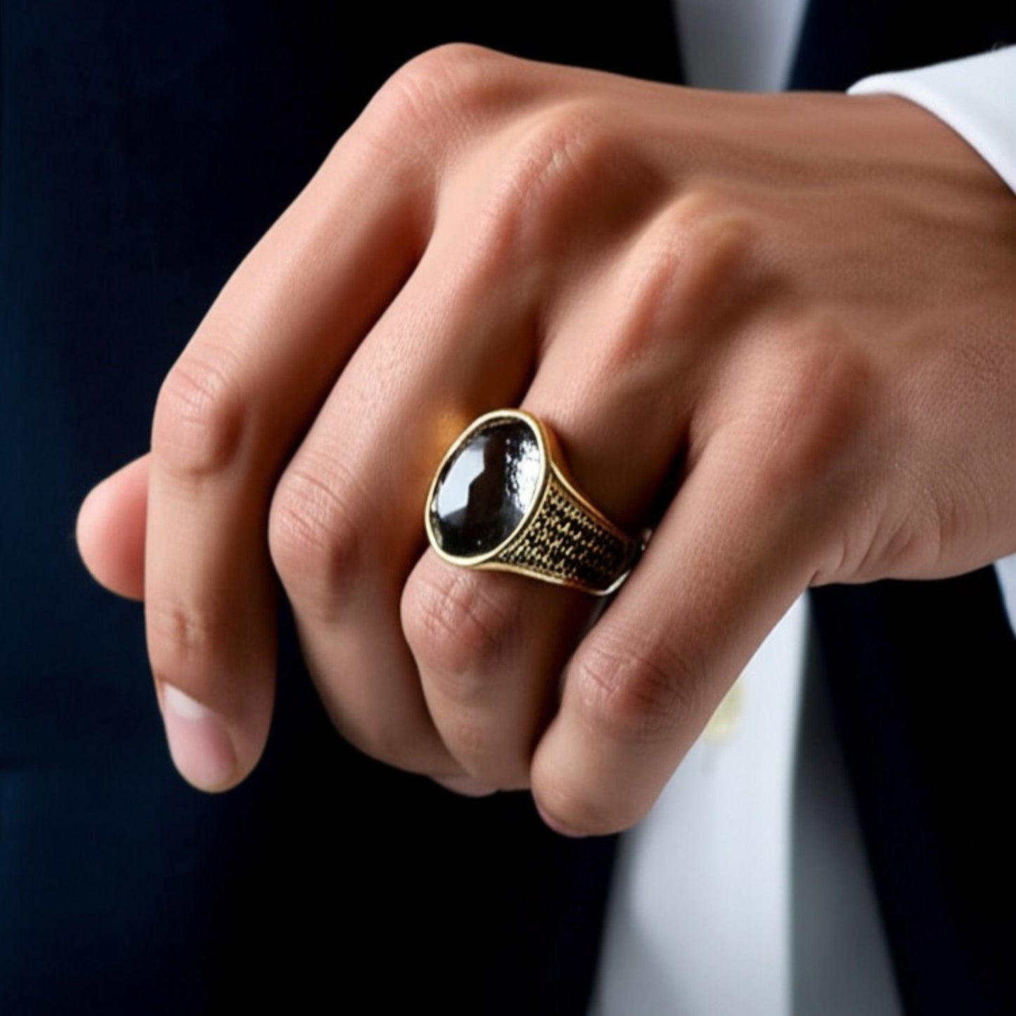 Royal Series - ECLIPSIAN RING - Pure Stainless Steel Men’s Gold-Plated Ring – Statement Luxury Jewelry (Size : 16-21-27) - THE MEN THING