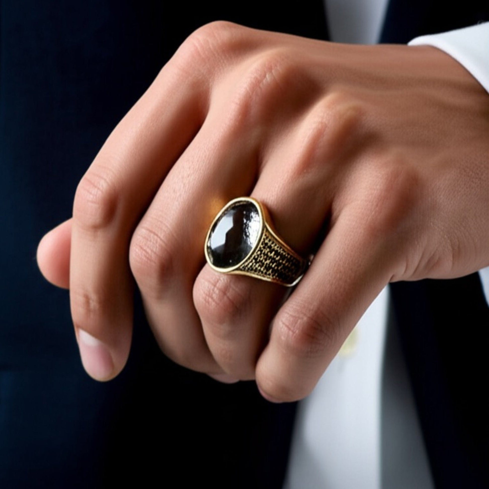 Royal Series - ECLIPSIAN RING - Pure Stainless Steel Men’s Gold-Plated Ring – Statement Luxury Jewelry (Size : 16-21-27) - THE MEN THING
