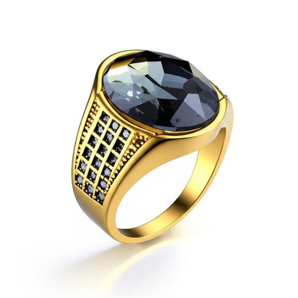 Royal Series - ECLIPSIAN RING - Pure Stainless Steel Men’s Gold-Plated Ring – Statement Luxury Jewelry (Size : 16-21-27)