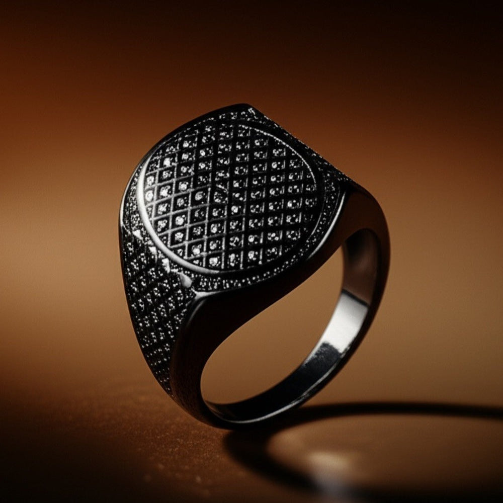 Royal Series - EMPEROR SEAL RING - Pure Stainless Steel Men’s Black-Plated Ring – Statement Luxury Jewelry (Size : 16-19-21-24) - THE MEN THING