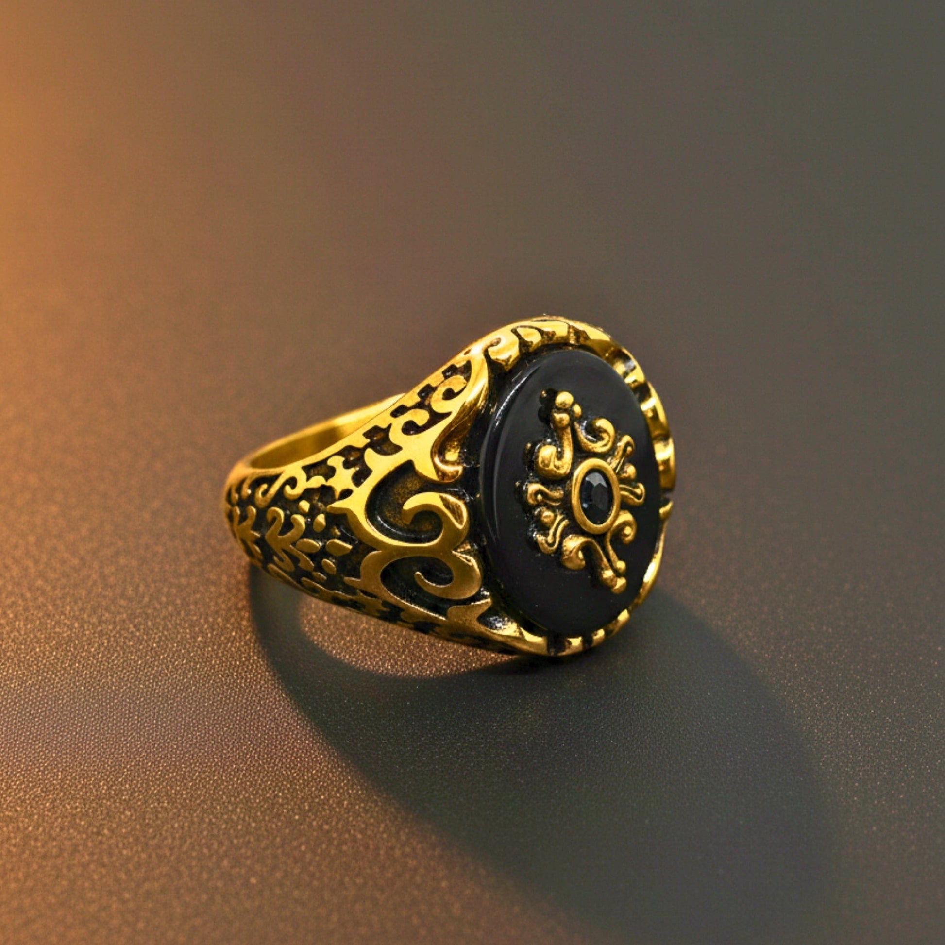 Royal Series - ETERNAL CREST RING - Pure Stainless Steel Men’s Gold-Plated Ring – Statement Luxury Jewelry (Size : 16-21-22-25-26-27) - THE MEN THING