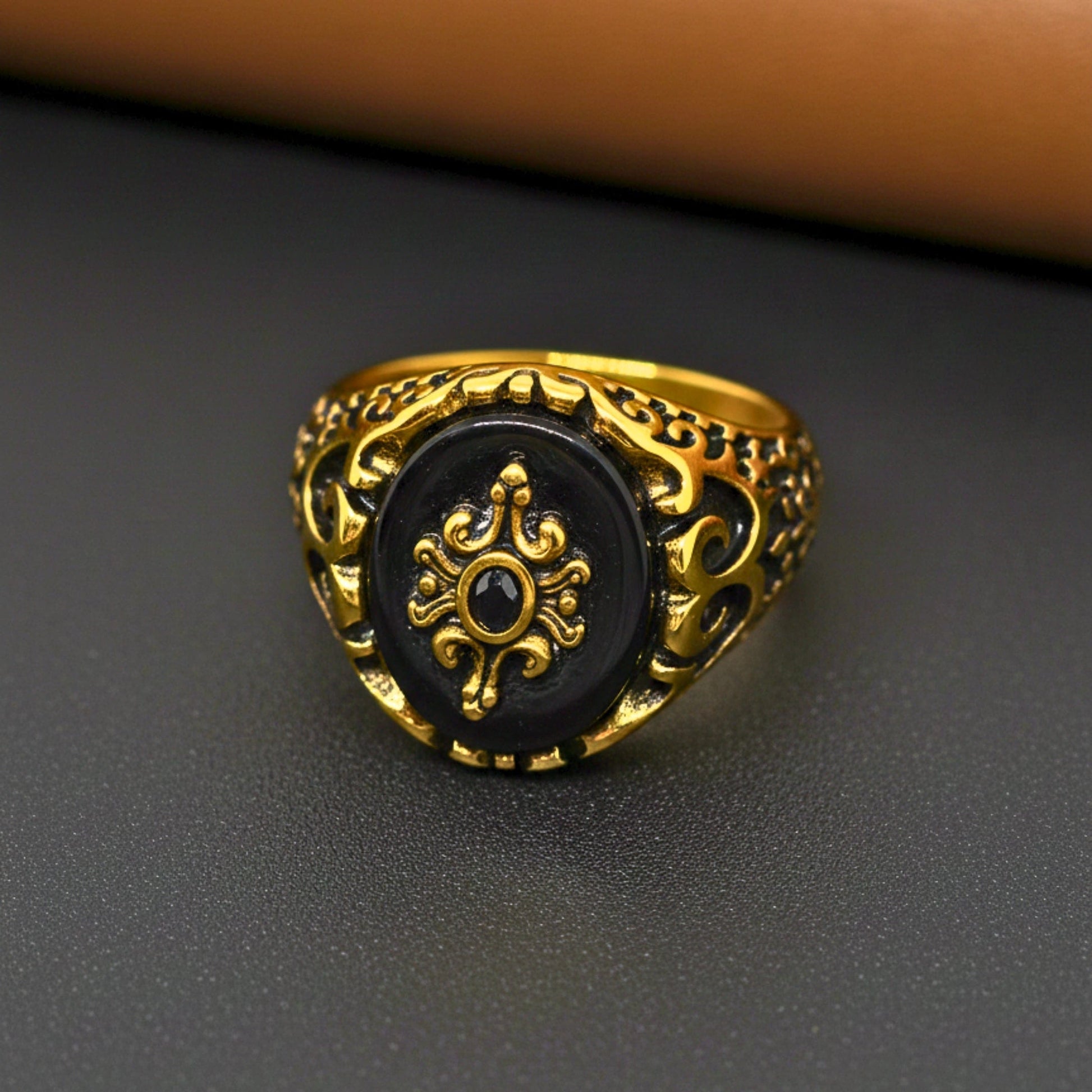 Royal Series - ETERNAL CREST RING - Pure Stainless Steel Men’s Gold-Plated Ring – Statement Luxury Jewelry (Size : 16-21-22-25-26-27) - THE MEN THING