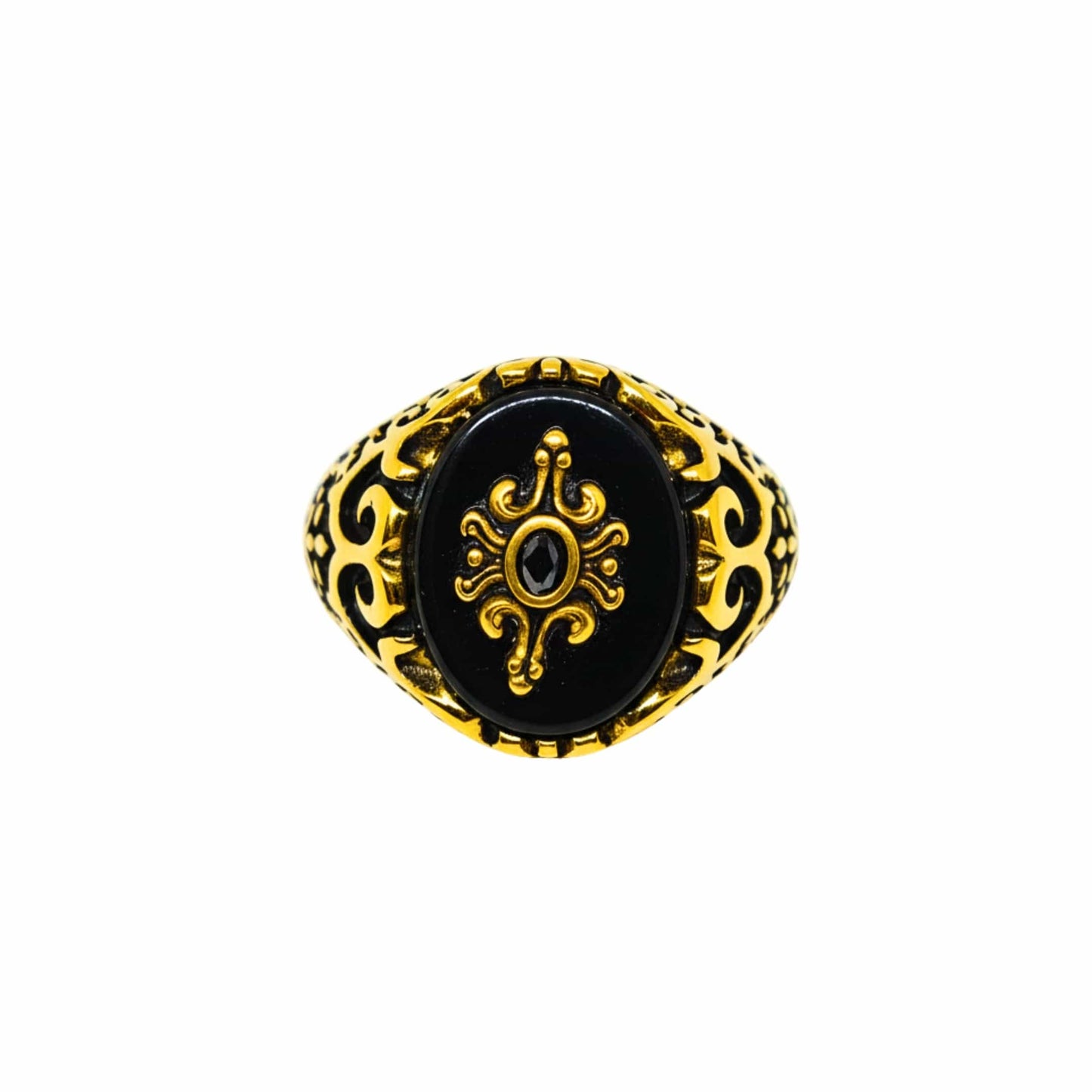 Royal Series - ETERNAL CREST RING - Pure Stainless Steel Men’s Gold-Plated Ring – Statement Luxury Jewelry (Size : 16-21-22-25-26-27) - THE MEN THING