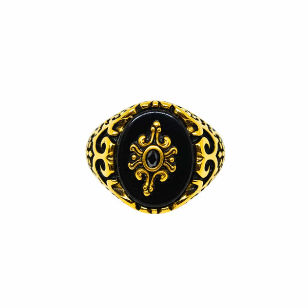 Royal Series - ETERNAL CREST RING - Pure Stainless Steel Men’s Gold-Plated Ring – Statement Luxury Jewelry (Size : 16-21-22-25-26-27)