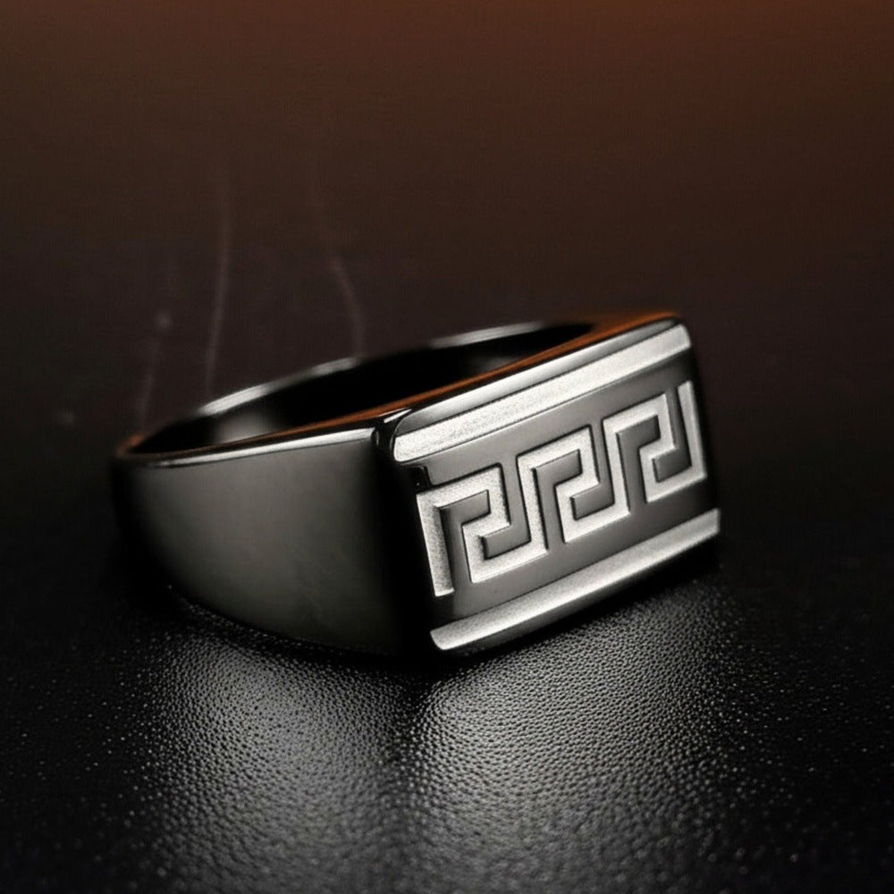 Royal Series - EZARO RING - Pure Stainless Steel Men’s Black-White Shell-Plated Ring – Statement Luxury Jewelry (Size : 18-21-23) - THE MEN THING