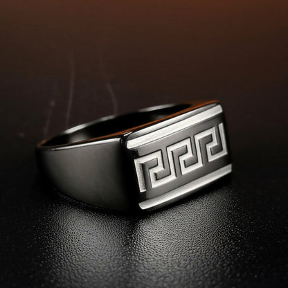 Royal Series - EZARO RING - Pure Stainless Steel Men’s Black-White Shell-Plated Ring – Statement Luxury Jewelry (Size : 18-21-23) - THE MEN THING