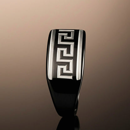 Royal Series - EZARO RING - Pure Stainless Steel Men’s Black-White Shell-Plated Ring – Statement Luxury Jewelry (Size : 18-21-23) - THE MEN THING