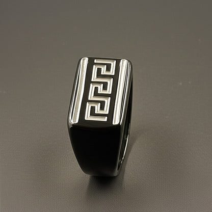 Royal Series - EZARO RING - Pure Stainless Steel Men’s Black-White Shell-Plated Ring – Statement Luxury Jewelry (Size : 18-21-23) - THE MEN THING