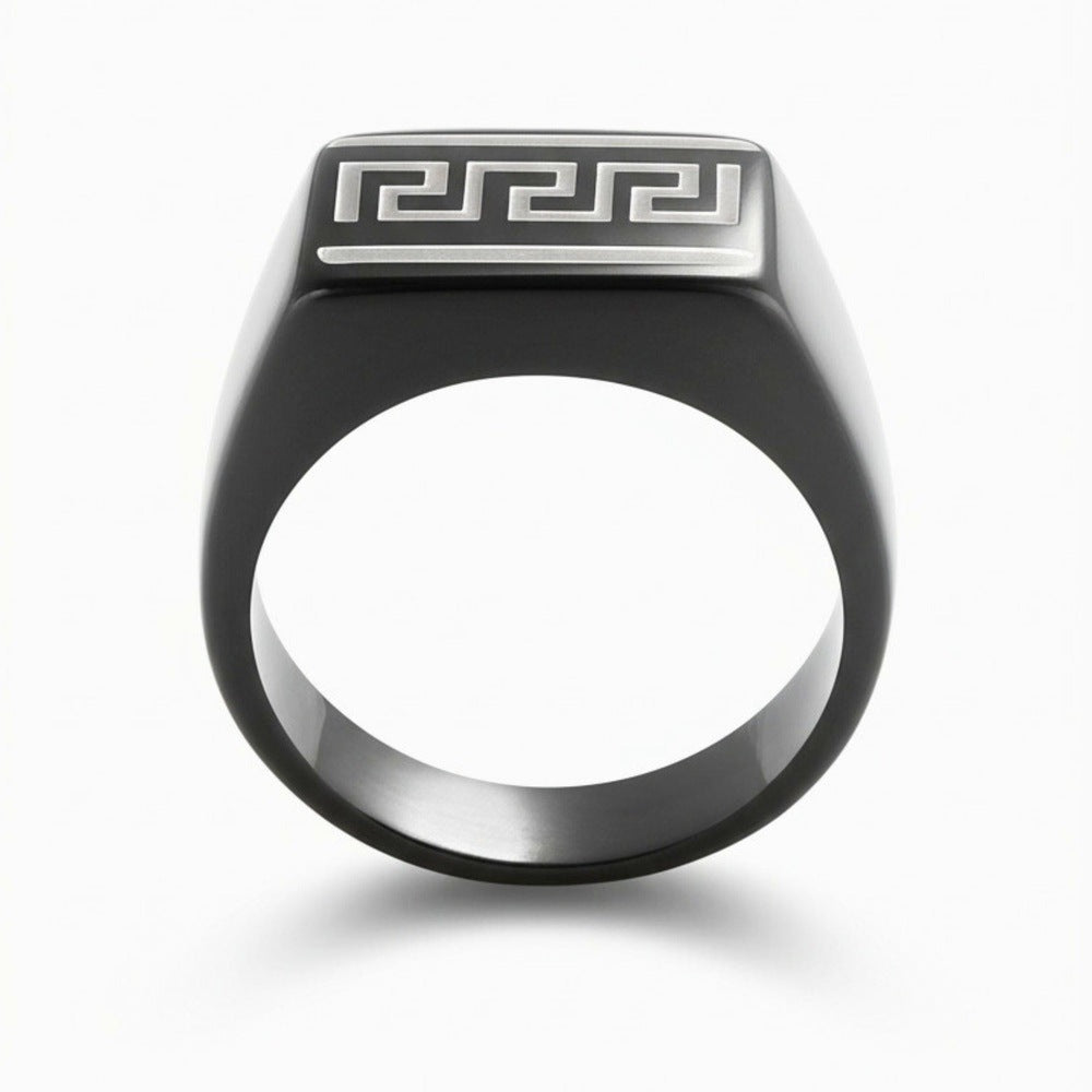 Royal Series - EZARO RING - Pure Stainless Steel Men’s Black-White Shell-Plated Ring – Statement Luxury Jewelry (Size : 18-21-23) - THE MEN THING