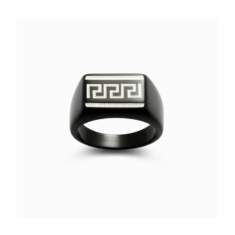 Royal Series - EZARO RING - Pure Stainless Steel Men’s Black-White Shell-Plated Ring – Statement Luxury Jewelry (Size : 18-21-23) - THE MEN THING