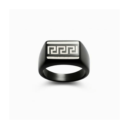 Royal Series - EZARO RING - Pure Stainless Steel Men’s Black-White Shell-Plated Ring – Statement Luxury Jewelry (Size : 18-21-23) - THE MEN THING