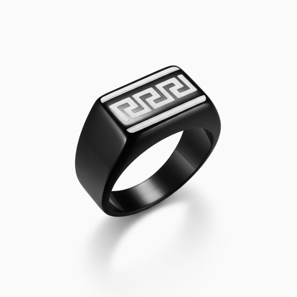 Royal Series - EZARO RING - Pure Stainless Steel Men’s Black-White Shell-Plated Ring – Statement Luxury Jewelry (Size : 18-21-23) - THE MEN THING