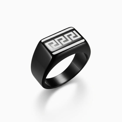 Royal Series - EZARO RING - Pure Stainless Steel Men’s Black-White Shell-Plated Ring – Statement Luxury Jewelry (Size : 18-21-23) - THE MEN THING