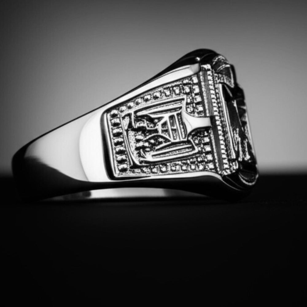 Royal Series - FALCRON SHIELD RING - Pure Stainless Steel Men’s Steel-Plated Ring – Statement Luxury Jewelry (Size : 17-19-21-24-26) - THE MEN THING