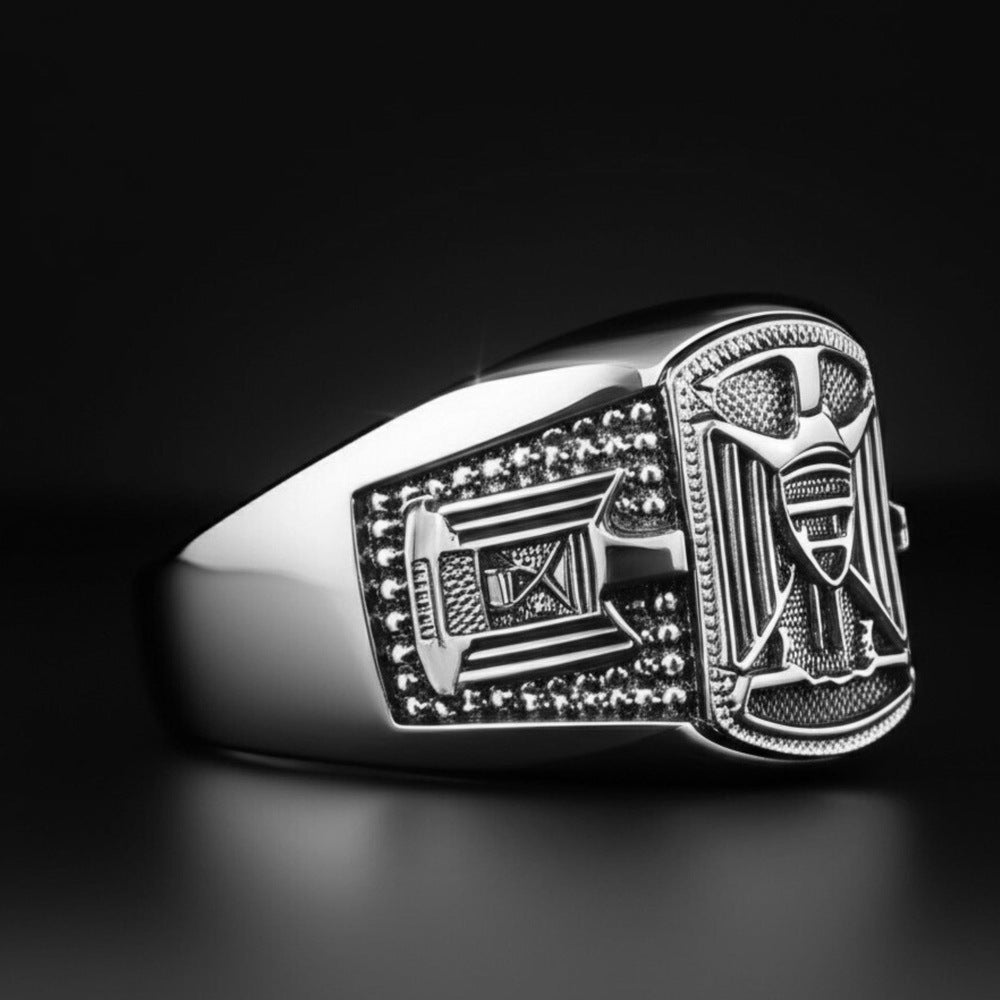 Royal Series - FALCRON SHIELD RING - Pure Stainless Steel Men’s Steel-Plated Ring – Statement Luxury Jewelry (Size : 17-19-21-24-26) - THE MEN THING