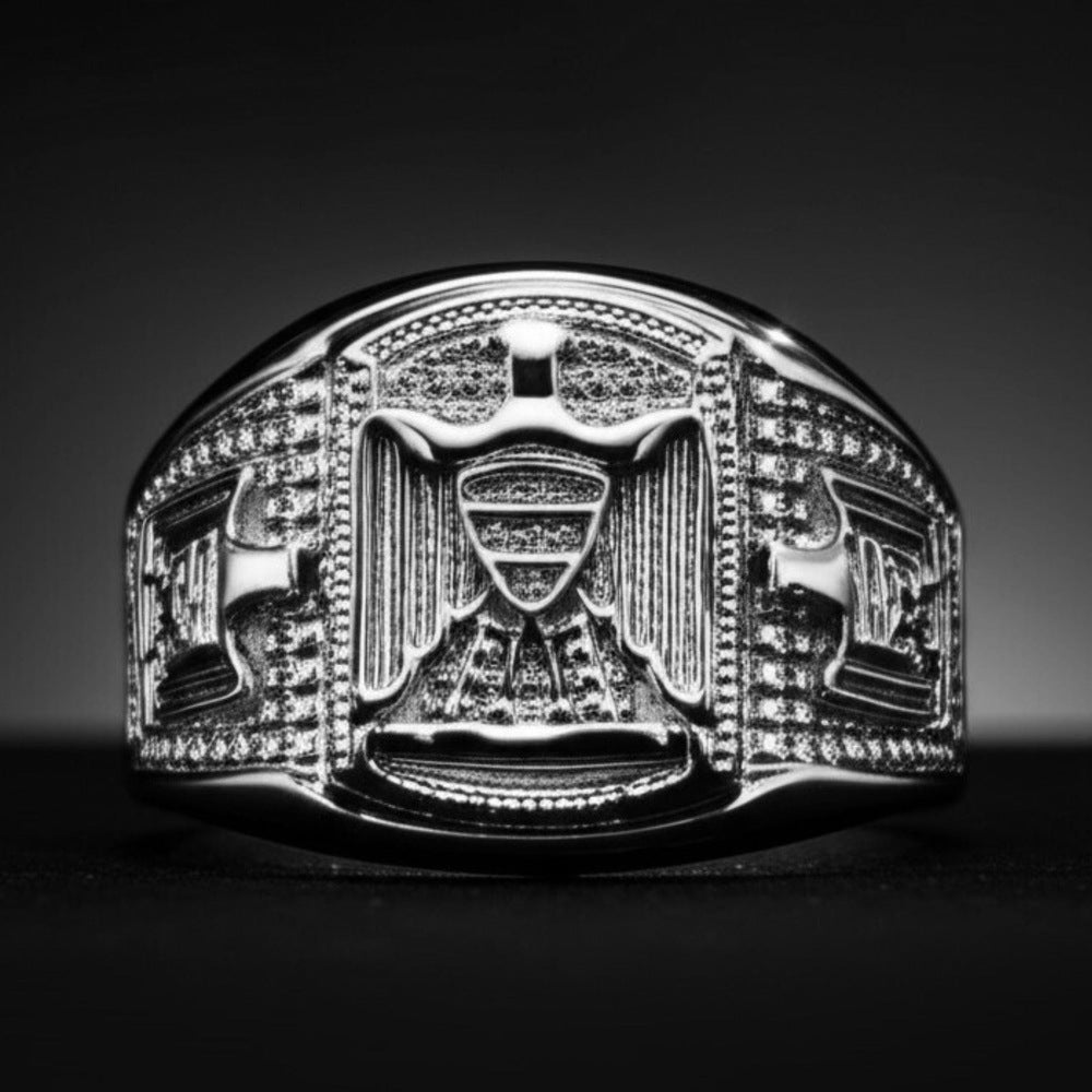 Royal Series - FALCRON SHIELD RING - Pure Stainless Steel Men’s Steel-Plated Ring – Statement Luxury Jewelry (Size : 17-19-21-24-26) - THE MEN THING