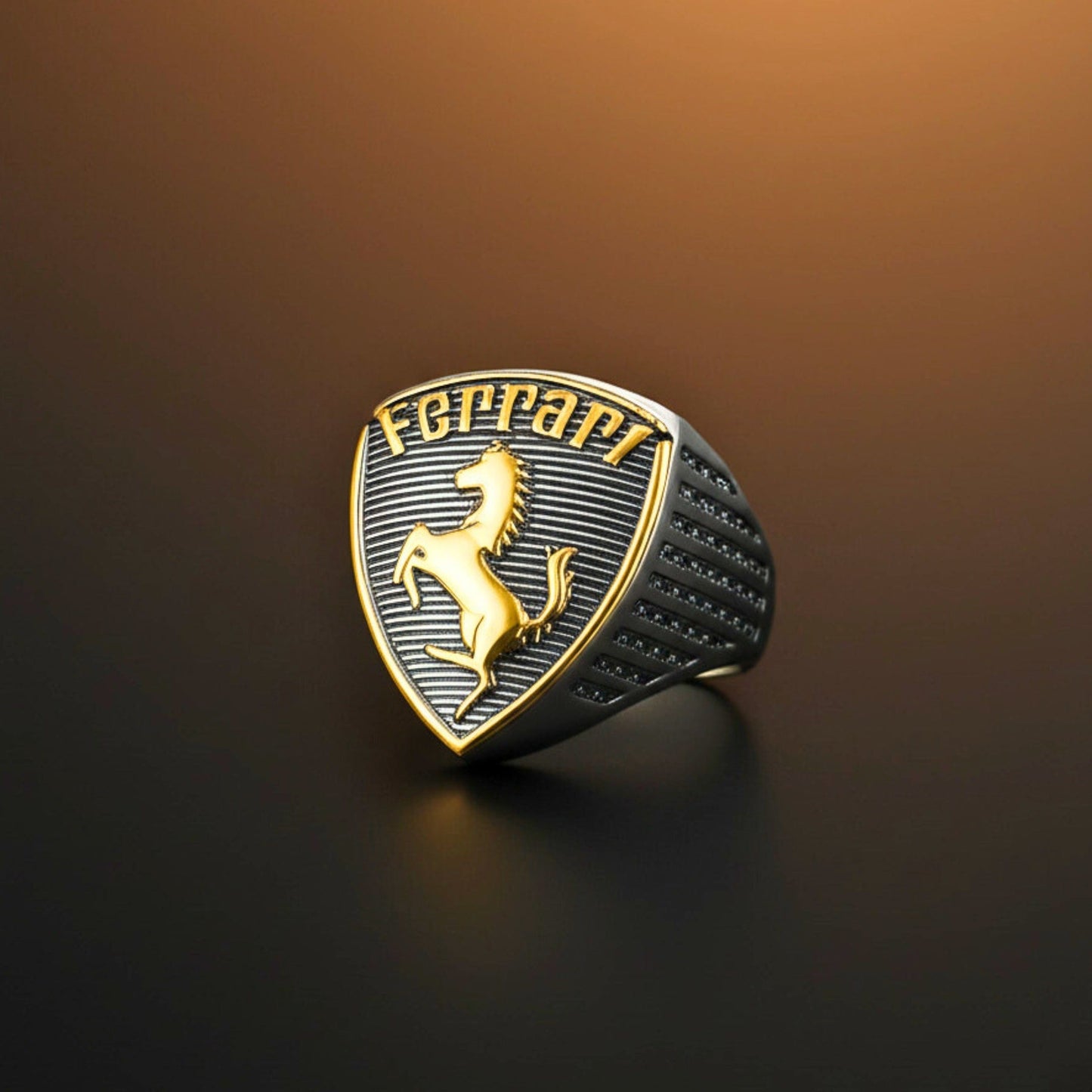 Royal Series - FERRARI CREST RING - Pure Stainless Steel Men’s Steel-Gold-Plated Ring – Statement Luxury Jewelry (Size : 19-21-24) - THE MEN THING