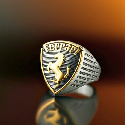 Royal Series - FERRARI CREST RING - Pure Stainless Steel Men’s Steel-Gold-Plated Ring – Statement Luxury Jewelry (Size : 19-21-24) - THE MEN THING