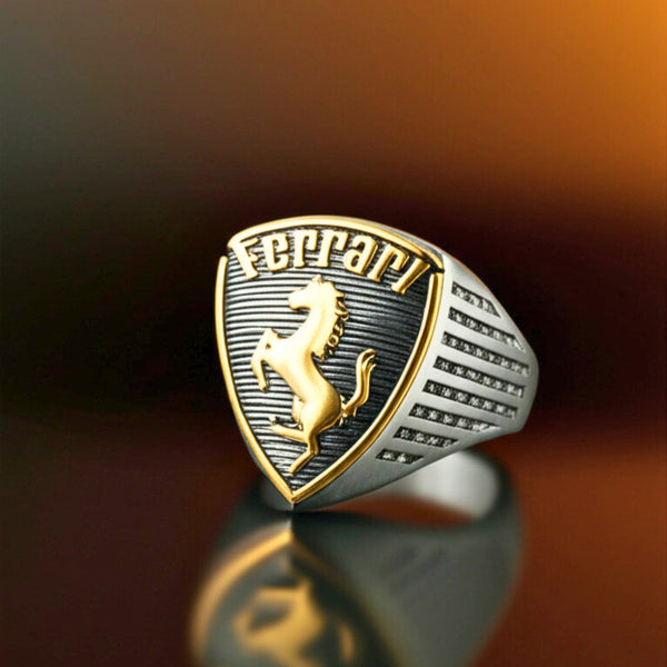 Royal Series - FERRARI CREST RING - Pure Stainless Steel Men’s Steel-Gold-Plated Ring – Statement Luxury Jewelry (Size : 19-21-24)