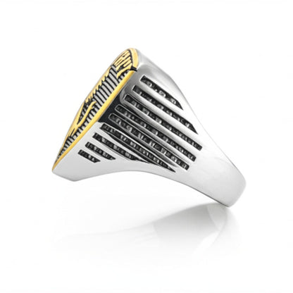 Royal Series - FERRARI CREST RING - Pure Stainless Steel Men’s Steel-Gold-Plated Ring – Statement Luxury Jewelry (Size : 19-21-24) - THE MEN THING