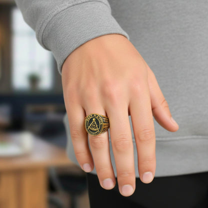 Royal Series - FREEMASON LEGACY RING - Pure Stainless Steel Men’s Gold-Plated Ring – Statement Luxury Jewelry (Size :17-19-22-24-25-29) - THE MEN THING